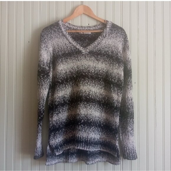Michael Kors Striped Knit Sweater Grey Black White Ribbed Long Sleeve M - Picture 1 of 4